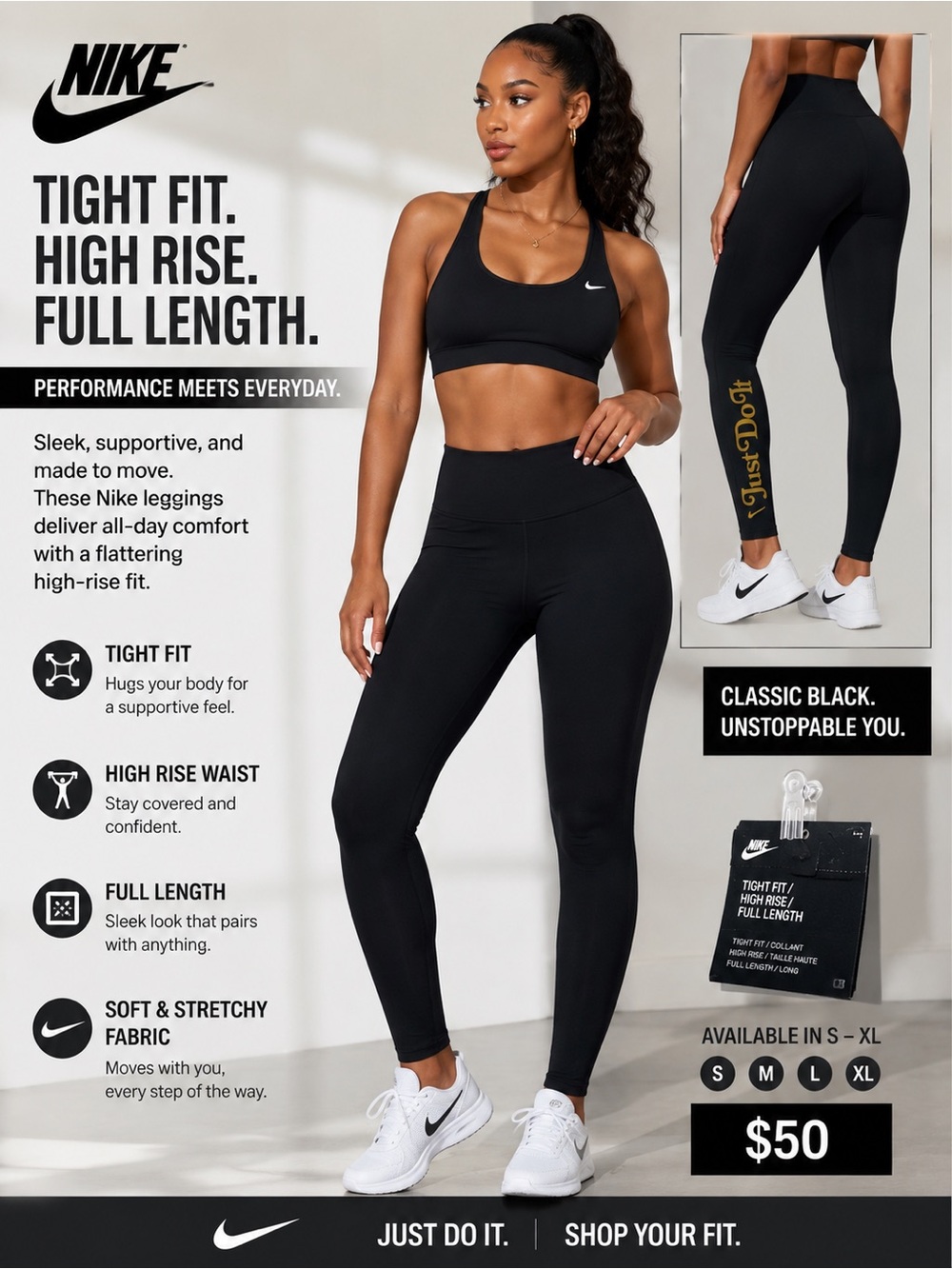 Nike Black High-Rise Tight Fit Full-Length Leggings